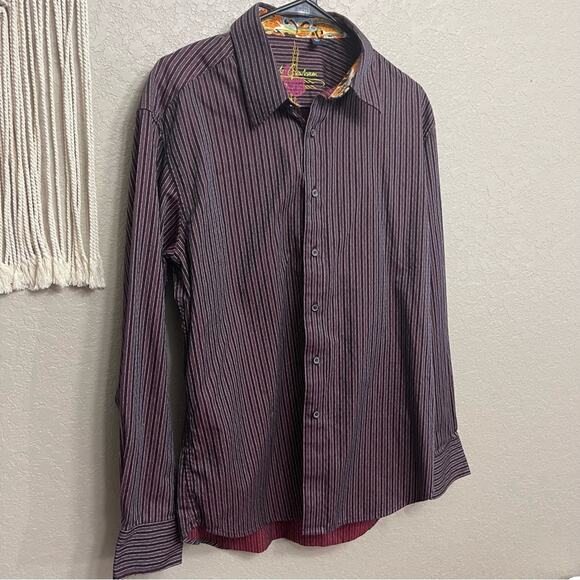 ROBERT GRAHAM sz L long sleeve stripes button down shirt cuffed print - Picture 2 of 9